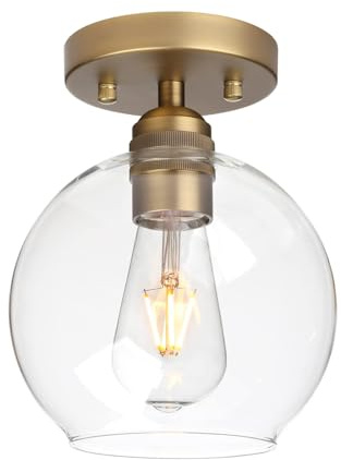 Pathson Globe Glass Ceiling Light Fixture, 1-Light Round Industrial Flush Mounted Ceiling Lighting for Hallway Kitchen Sink Living Room Bathroom Bedroom