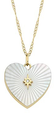 FOSSIL Damen goldfarbenes Edelstahlcollier mit herzförmigem Anhänger mit Karabinerverschluss, Mattes Weiß