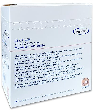 Sterile Kompressen 7,5x7,5 cm-50 Stück Wundkompressen Saugkompressen 7,5x7,5 steril- Wundauflagen steril Wundauflage nicht haftend-Vlieskompressen Ideal für Erste Hilfe & Pflege