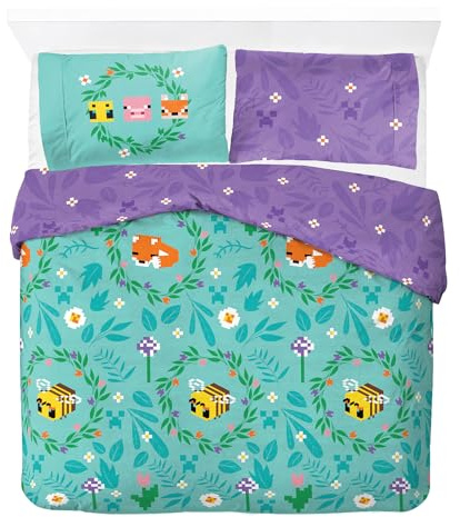 Jay Franco Minecraft Floral 100% Cotton Double Duvet Cover Set - Includes 50 x 70cm Pillowcase