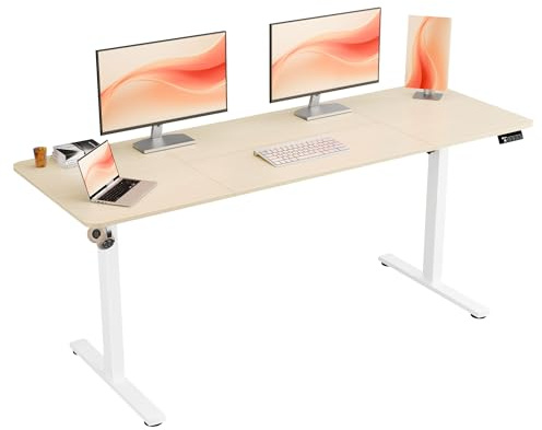 ERGOMAKER Electric Standing Desk 170x60cm Height Adjustable Desk, Sit Stand Desk with Memory Handset & Hooks, Splicing Top for Home Office (Black Frame + Gold Oak Desktop)