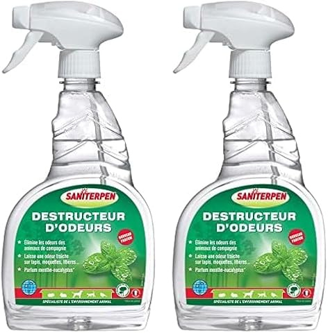 SANITERPEN - Désodorisant Destructeur d’Odeurs Prêt à l’Emploi - Spécial Animaux & Elevage - Multi-surfaces - Parfum Menthe-Eucalyptus - Fabrication Française - Pulvérisateur 750 ml (Lot de 2)