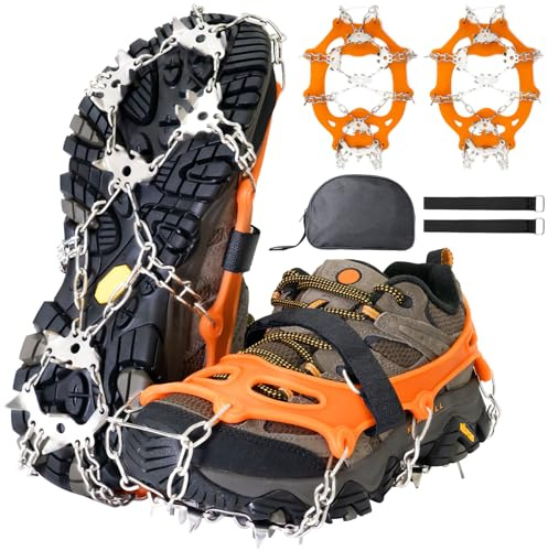 Crampons for Shoes, 24 Spikes Ice Cleats for Shoes and Boots, Anti Slip Traction Ice Spikes Crampons Snow Grip with 201 Stainless Steel for Men Women Hiking, Walking, Climbing, Jogging, Fishing
