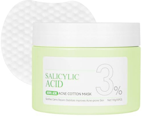 LOPHE Rengöringsdynor, 55 st. dubbelstrukturerade ansiktstonerförstärkare för exfoliering och porvård med 3 % salicylsyra, för akne, finnar, stora porer och svarta prickar