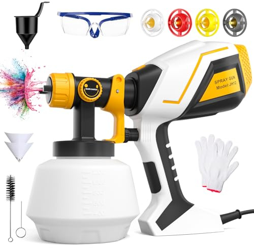 Farbsprühsystem, 600W HVLP Elektrische Spritzpistole mit 4 Düsen & 3 Sprühmuster,1200ML Behälter,Verstellbarem Farbfluss, Lackierpistole Elektrisch für Zäune, Schränke, Wände, Decken, Möbel