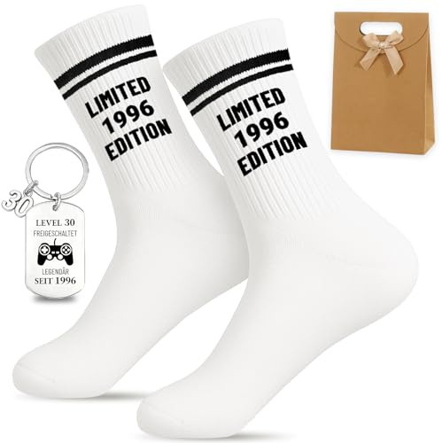 Set de regalo para hombre de 30 cumpleaños - Edición limitada 1996 Calcetines Eu 38-45 & Llavero y bolsa de regalo - Divertidos regalos de 30 cumpleaños para hombres, 30 cumpleaños calcetines para