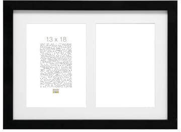 Deknudt Frames Cadre photo avec passe-partout pour 2 photos 13x18cm - Noir - Bois MDF - Multivue - Collage - pour accrocher ou poser - 26x35cm - S66KA2 13x18