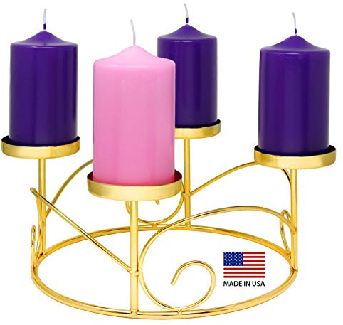 Portacandele con corona dell'avvento di Natale, per candele dell'avvento a pilastro - oro - stagione dell'avvento - centrotavola per candela dell'avvento - decorazione calendario dell'avvento