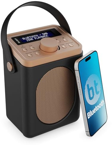 Portable DAB+ Radio with Bluetooth | 15 Hour Battery Playback and Mains Powered | Dual Alarm & Snooze Function| 20+ Presets, LED Display, FM, Headphone Jack | MAJORITY Little Shelford (Black)