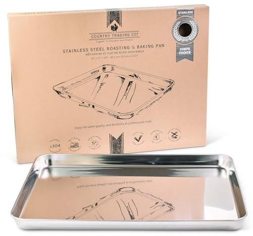 Grande teglia da forno e teglia da forno in acciaio inox, per uso alimentare, senza rivestimenti antiaderenti (40,5 x 30,5 x 2,5 cm)