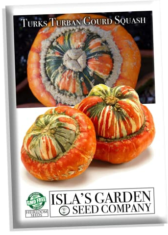 Turk’s Turban Gourd Seeds (Cucurbita Maxima 'Turban') – 25+ Non-GMO Heirloom Seeds by Isla’s Garden Seeds, Unique & Colorful Ornamental Squash, Perfect for Fall Displays, Crafts & Cooking, Gift Ideas