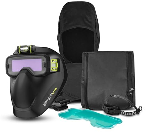 Shine SPOTLITE True Color Auto Darkening Welding Goggles Kit, Full Facepiece Protection Mask for Tig, Mig, Stick Plasma Cut, Neck & Shoulder Fireproof Cover Included (Spotlite)