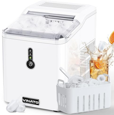 VINATO Eiswürfelmaschine, Eiswürfelmaschine Klein, 9 Eiswürfel in Nur 9 Minuten, Gerauscharmem Betrieb, Ice Cube Maker 12kg/24h, Weiß