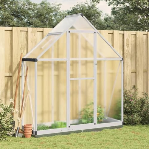 IKAYAA Gewächshaus Aluminium mit Fundament Gartenhaus Winterfest Gewächshaus Glas Glashaus Garten Tomatenhaus Frühbeet und Pflanzenhaus 169 x 58 x 202 cm Silbern und transparent