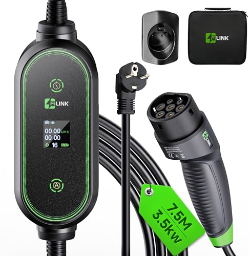 Colonnina Ricarica Auto Elettrica, 3.5kW 7.5M 6-16A Cavo Ricarica Auto Elettrica Tipo 2, Wall Caricabatterie EV Box, LCD Controllo Digitale e Supporto Compatibile con Model Y 500e, e-208 e Altri PHEV