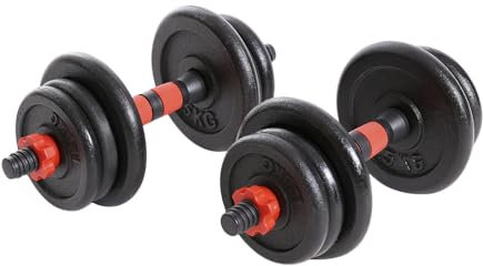 Hansson Sports® Hantlar set om 2 gjutjärn 15 kg/20 kg/ 25 kg – hantelstång, vikter och stjärnfästen räfflade 25 mm svart röd (B:20 kg)