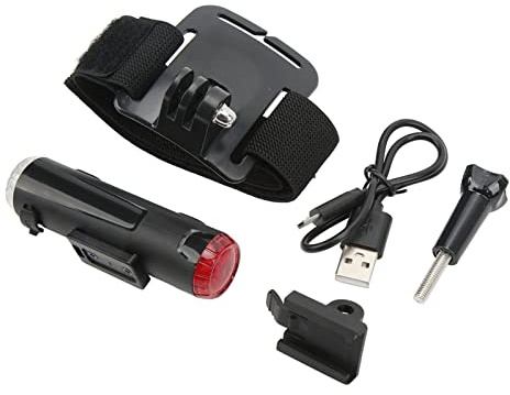 Luce per casco con ricarica USB, 5 modalità, luce di avvertimento per manubrio, fanale posteriore per bici, ciclismo, campeggio, silicone, plastica, lega di alluminio, componenti