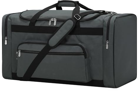 Bolsa de gimnasio con correa para el hombro, bolsa de lona deportiva para gimnasio, bolsa de fin de semana para hombres y mujeres, gris, 75L