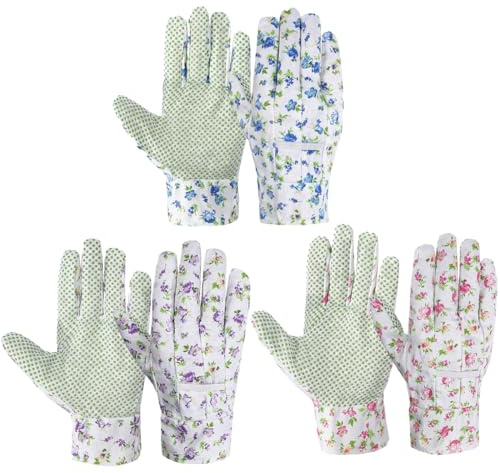 GGUFAY Lot de 3 Paires Gants de Jardinage pour Femme, Gants de Jardinage et Bricolage,Gants de Travail de Jardin,Antidérapants, Respirants et Légers,pour la Ferme, Cour, Élagage et Extérieur