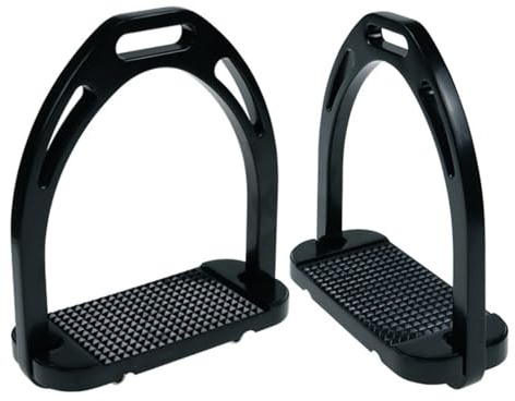 Vseutiac Étrier Antidérapant Équestre Arceau Plaque de Semelle Marchepied Aluminium Poli avec Surface Adhérente pour Confort et Contrôle Du Pied Léger 795 G , Noir Mat