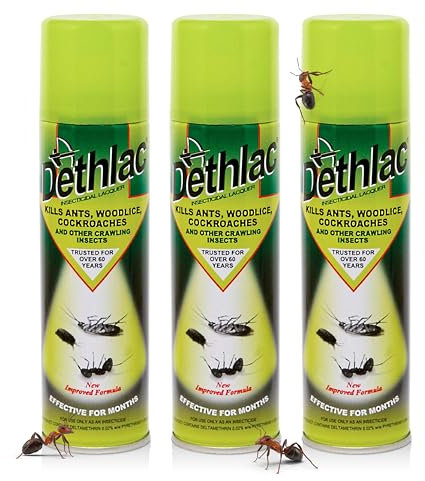 3 x Dethlac Spray | Ant Killer Indoor & Outdoor 250ml Aerosol | Insect Killer Indoor & Outdoor Use – Insecticide Bug Spray Lacquer - Effective for Ants, Cockroach, Woodlice & Other Crawling Insects