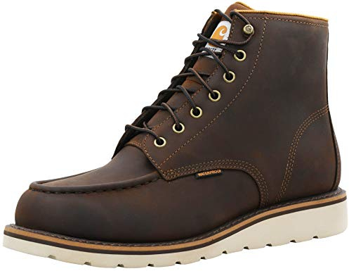 Carhartt 6” Moc Toe Waterproof Work Boots for Men - Oil-Tanned Leather Boots with FastDry Lining, Dual-Density Rubber Wedge Traction Outsole, EH Rated, Dark Brown - 10.5M