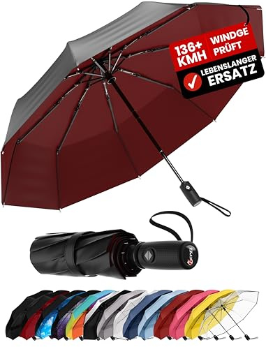 Windproof Travel Umbrella - Compact & Withstands Winds up to 85MPH, Strongest Premium Auto Folding Umbrella for Rain and Sun - Durable, Light & Portable for Women & Men, Fits Backpack & Cars