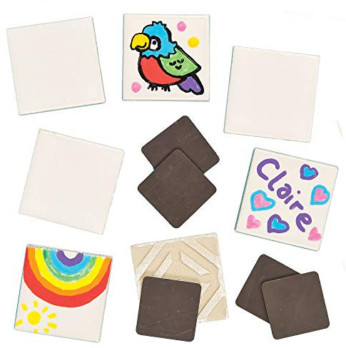 Baker Ross EK506 Porcelain Ceramic Tile Magnets (Pack of 10) for Kids to Decorate, Paint Your Own Arts & Crafts Activities, Assorted,4.5 x 4.5 cm
