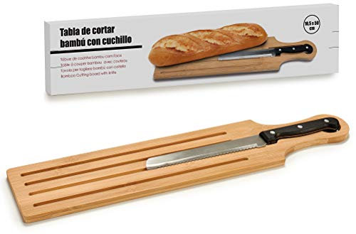 Tabla madera cortar pan+cuchillo 50X10cm