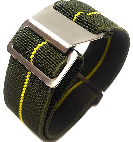 Max French Marine Nationale Elastic Nylon Navy Divers Parachute Watch Straps 20mm 22mm Military Bands (20mm, Green/Yellow)