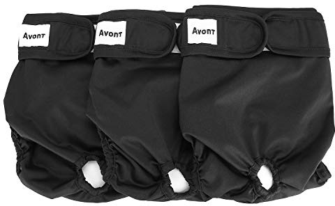 Avont 3 Pack Reusable Dog Diapers, Highly Absorbent Washable and Eco-Friendly Sanitary Wraps Panties for Female Pets -3 Black(L)