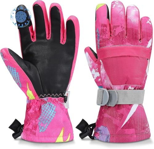 Odtmger Guantes de esquí, Guantes de Nieve Impermeables y cálidos para Invierno, Guantes compatibles con Pantalla táctil para Padres e Hijos, Ideales para Esquiar y Hacer Snowboard
