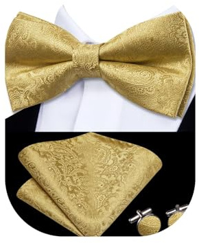 Dubulle Pre-tied Bow Ties for Men Silk Paisley Floral Mens Bowtie and Pocket Square Cufflinks Set Wedding Business