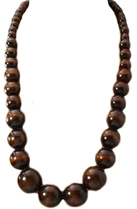 COLORFUL BLING Ethnic Natural Wood Beads Necklace for Men Women Africa Wooden Chain Chunky Strand Necklace Statement Hip Hop Jewelry, Wood, wood