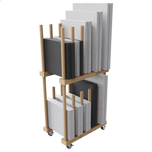 UNZERO Estante de almacenamiento de arte, almacenamiento de lienzo artístico, estante de secado de arte, estante de almacenamiento de arte con asa y ruedas giratorias para tablero de dibujo, panel,