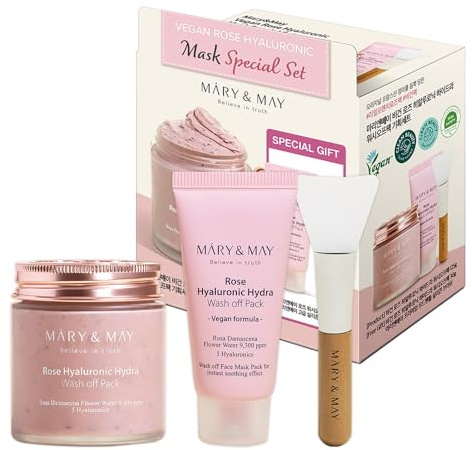 Mary&May Vegan Rose Hyaluronic Hydra wash off Mask Special Set - Cream Caly Mask for Moisturizing, Pore Purifying, Skin Softening - Korean Skincare, 125g+30g