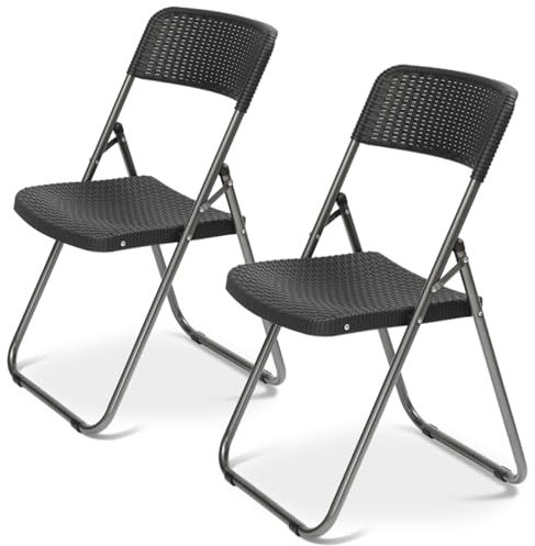 Sekey Rattan Gartenstuhl Klappbar, Campingstuhl Faltbar 200KG, 46x53x84 cm, Klappstuhl Camping Balkon Garten, 2er Gartenstühle Set Wasserdicht, Schwarz
