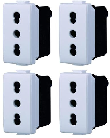 BRATEK 4 Prese elettriche da muro compatibili con Bticino Matix 2P-T 16A, Presa elettrica da muro Bivalente bianca, Frutti elettrici da parete