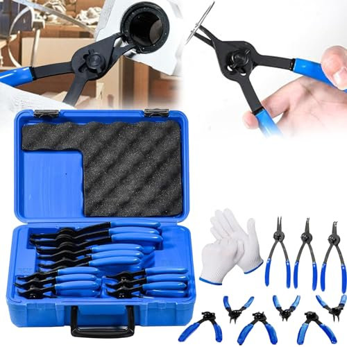 Sprengringzangen Set, 12 Stck Seegeringzange Set Vielseitiges Präzision Interne Externe Sicherungsringzange mit Geraden Gebogenen Kiefern für 0,038'' 0,047'' 0,070'' und 0,090'' Sicherungsringe