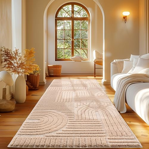 Carpetsale24 Teppich Läufer 80x250 cm Rosa, Hochflor Wohnzimmer Teppich, Weich & Flauschig, Skandinavisch Boho Stil, Langflor Shaggy, Pflegeleicht, Jute Rückseite