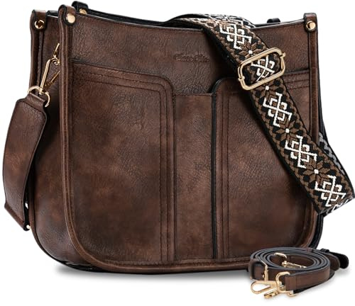 Chase Chic Sac Bandoulière Femme,Sac a main femme,Sac à Bandoulière en Cuir Végan avec 2 Pcs Bretelles Réglables et Amovibles,Sac Hobo de Mode pour Voyager/Travailler/Shopping(Café)