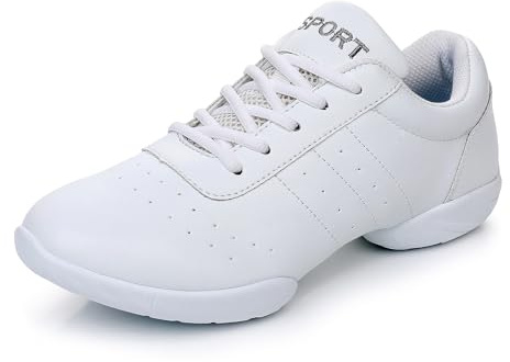 SWDZM Scarpe da Ballo Cheerleader per Fare Aerobica con Lacci per Danza Sportiva Gymnastics,Bianco,Suola in Gomma,36EU