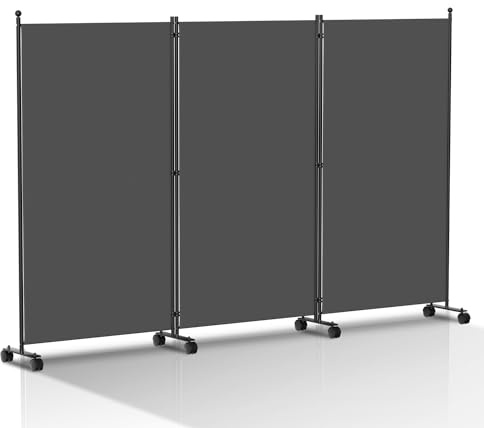 Hebitod Paravent Raumteiler auf Rollen, 3 Teilig 263 x 181cm Raumteiler Freistehend Trennwand Paravent,blickdichter, Sichtschutz Room Divider Innen für Zuhause Büro Terrasse|Anthrazit
