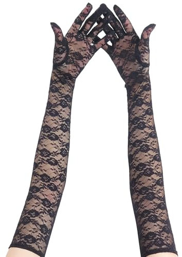 Spitzenhandschuhe Schwarz,Lange Handschuhe Damen Ellenbogenlange,Elegante Spitzenhandschuhe für 1920er Kostüm,Schwarze Handschuhe für Halloween,Teepartys,Opernpartys,Hochzeiten,Abendhandschuhe