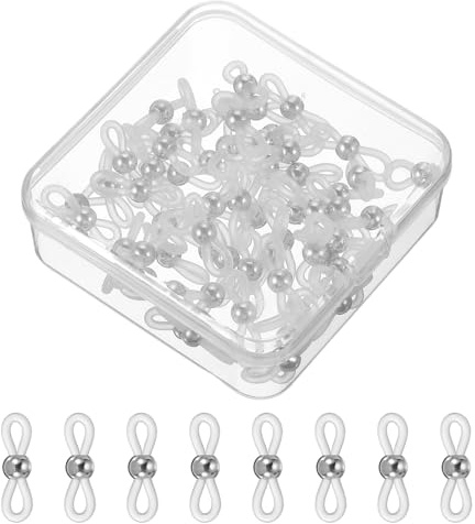 PATIKIL Terminali Per Catena Occhiali Piccola Scatola Bianco Argento 60Pz | Connettori Rotondi Regolabili, Per Catena Antiscivolo Porta Catena, Per Collana Occhiali
