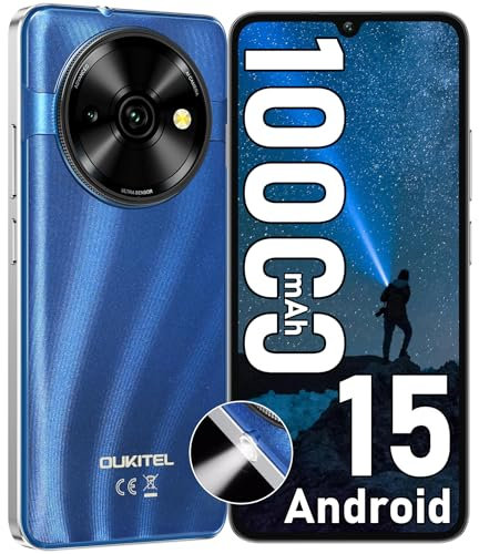 OUKITEL C59 Teléfono Móvil Android 15, Batería 10000mAh Smartphone, 6.88 HD+ Telefonos Moviles Libres 120LM, 16GB(4+12)+128GB/TF 1TB Moviles Libres, Cámara 13MP, 4G Dual SIM/Face ID/Fingerprint/GPS