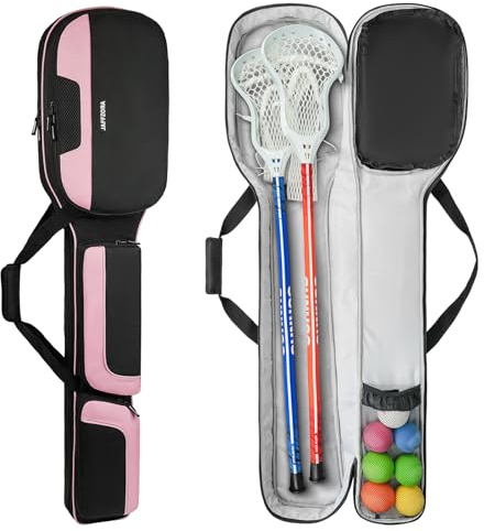 Jaffzora Lacrosse Stick Bag (Up to 46in Long), Lacrosse Carrying Case for Women Men, Lacrosse Equipment Bag with Shoe Compartment Up to US Men Size 16,Pink