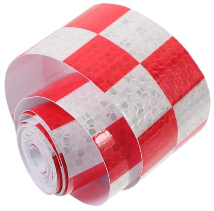 JUMPLAWN Cinta Reflectante a Cuadros Adhesiva 5cm x 3m para Coche, Pegatina De Seguridad Roja y Blanca, Resistente Intemperie, Protección Vial para Vehículos y Motocicletas