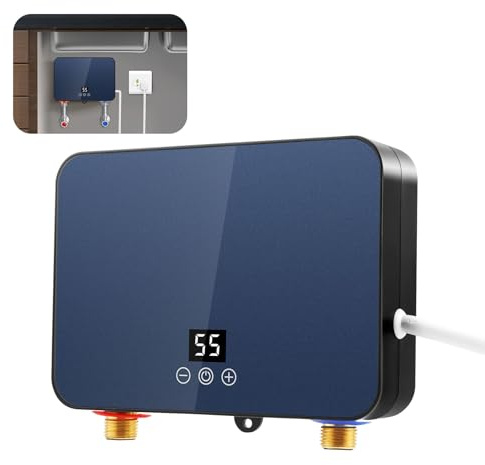 Neulriscn Instant Water Heater, 6000W 220V Electric Tankless Water Heater with Constant Temperature LED Digital Display for Bathroom, Kitchen, Over/Under Sink Tank, Household Shower Indoor Use