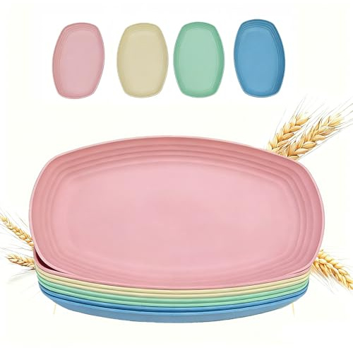 USGLOBL Large Dinner Plates,11 Inch 4 Colors Oval Dinner Plates Set of 8,Plastic Plates Reusable,Dishwasher and Microwave Safe, Unbreakable and Lightweight, for Home,Camping